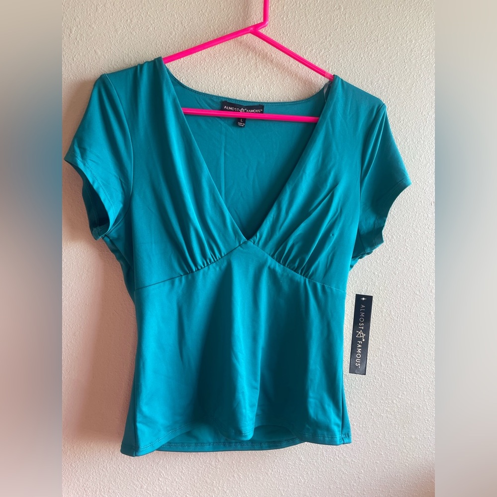 Teal, V-Neck Blouse